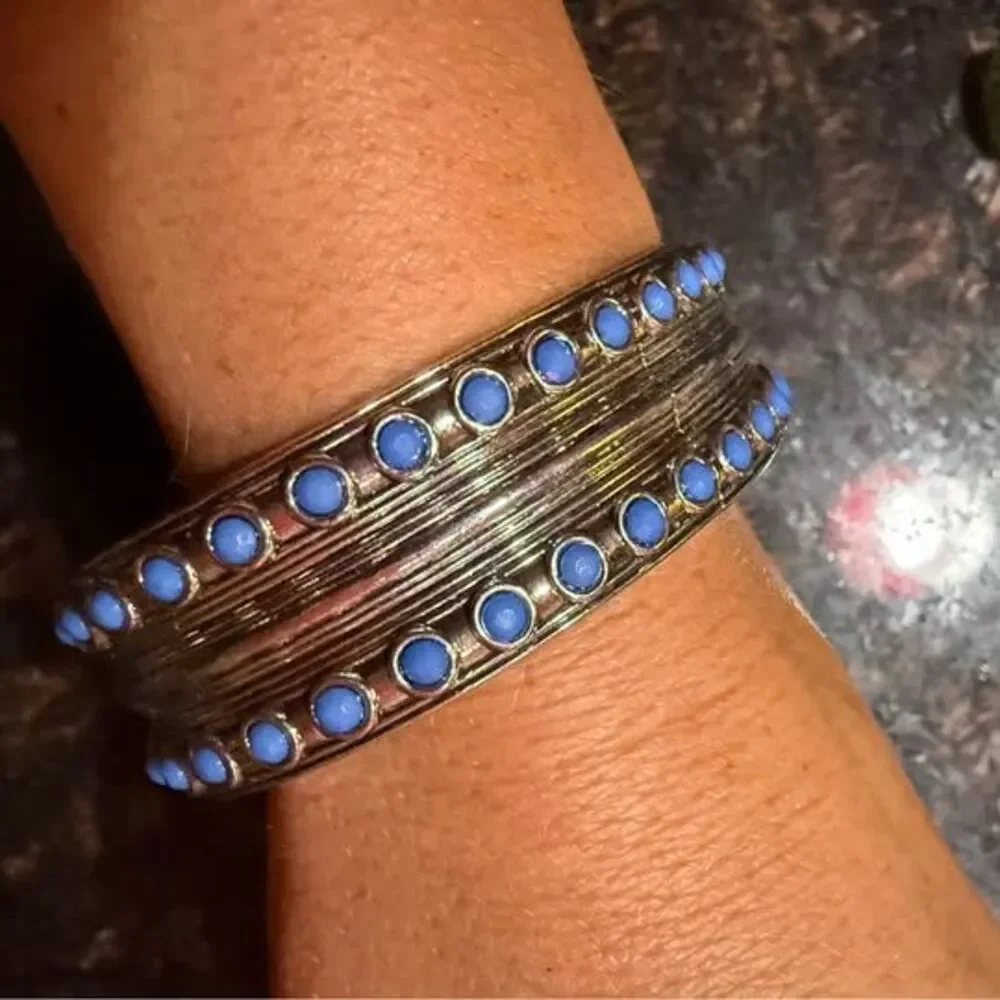 Silver Cuff Bracelet with Blue accents